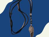 Men Necklace Jewelry Gift with half feather pendant on black leather string