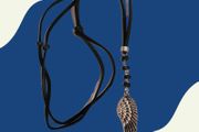 Men Necklace Jewelry Gift with half feather pendant on black leather string