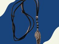 main image for ad Men Necklace Jewelry Gift with half feather pendant on black leather string