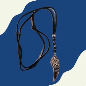 Men Necklace Jewelry Gift with half feather pendant on black leather string