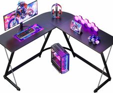 L Shaped Gaming Desk, 120/120 cm Corner Computer Desk for Gaming, Home, Office, Carbon Fibre Black