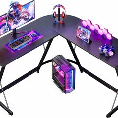 L Shaped Gaming Desk, 120/120 cm Corner Computer Desk for Gaming, Home, Office, Carbon Fibre Black