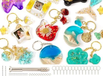 FREE P&P 182Pcs Resin Moulds Silicone Kit, 32 Pendants Epoxy Resin Moulds Keychain Making Set, DIY Jewelry Resin Keychain Molds for Keyring Charm Craft