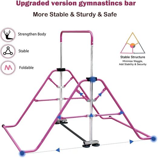 Gymnastics Bar Folding Gymnastics Equipment with Gymnastic Rings Adjustable Height Horizontal Bar for Kids/Home Girls/Children Ages 3-12 Years.