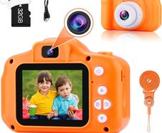 Kids Selfie Camera, Children Digital Toddler Camera 12MP Toy Video Recorder, Birthday Gift for 3 4 5 6 7 8 Year Old Boys and Girls with 32GB SD Card - Orange