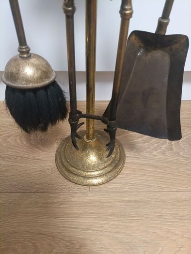 Vintage Cocker Spaniel Dog Brass Fireplace Tools Set