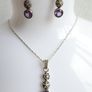 Vintage 925 Sterling Silver Amethyst and Marcasite Necklace and Earring Set Image 2
