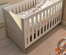 Obaby Nika Cot Bed in Grey Wash/White & Reylon Mattress