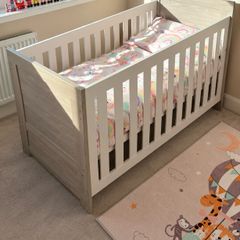 Obaby Nika Cot Bed in Grey Wash/White & Reylon Mattress