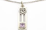 Signed British Mackintosh Style Sterling Silver &amp; Amethyst Necklace, London 1999