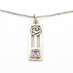 Signed British Mackintosh Style Sterling Silver & Amethyst Necklace, London 1999