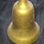 Vintage Brass School Bell with a turned wooden handle and a ring shaped top Image 3