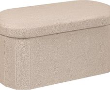 Folding Ottoman Storage Bench,Boucle Footstool Oval, End of Bed Stool, Ideal for Living Room, Bedroom,76x38x38cm,Beige