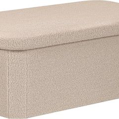 Folding Ottoman Storage Bench,Boucle Footstool Oval, End of Bed Stool, Ideal for Living Room, Bedroom,76x38x38cm,Beige