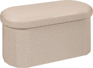 Folding Ottoman Storage Bench,Boucle Footstool Oval, End of Bed Stool, Ideal for Living Room, Bedroom,76x38x38cm,Beige