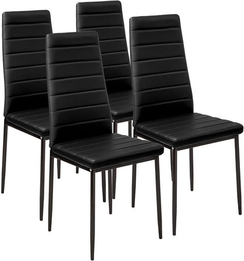 MULTIPLE COLOURS AVAILABLE Stunning Modern Faux Leather Black White 4/6 Chair Set for Dining Kitchen Room (Black, 4)
