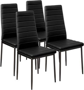 MULTIPLE COLOURS AVAILABLE Stunning Modern Faux Leather Black White 4/6 Chair Set for Dining Kitchen Room (Black, 4)