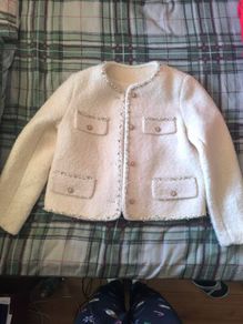 White Tweed Pearl-Trimmed Jacket (Size S/M)