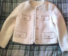 White Tweed Pearl-Trimmed Jacket (Size S/M)