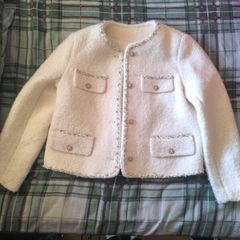 White Tweed Pearl-Trimmed Jacket (Size S/M)