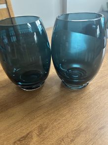 Two Blue Glass Candle Holders