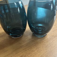 Two Blue Glass Candle Holders