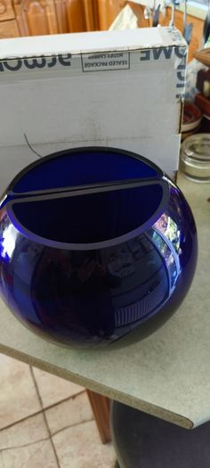 Vintage Set of 2 Cobalt Blue Flat Back Vase Handcrafted and Mouthblown Half Sphere Art Glass From Poland each is 75.00 euro or as set of 2 is 130.00 euro.