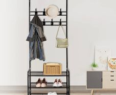 Coat Rack Stand with Shoe Rack and Removable 16 Hooks Free Standing Hall Tree Matte Steel Frame Hat Rack Coat Stand for Storage MULTIPLE COLOURS AVAILABLE (FREE POSTAGE)