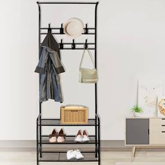Coat Rack Stand with Shoe Rack and Removable 16 Hooks Free Standing Hall Tree Matte Steel Frame Hat Rack Coat Stand for Storage MULTIPLE COLOURS AVAILABLE (FREE POSTAGE)