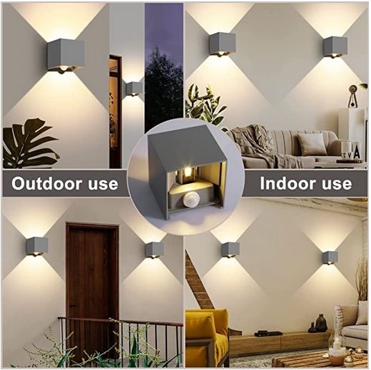 Designer 4 pack LED Outdoor Wall Lights, LEDMO, Motion Sensor,  Led IP65 Waterproof outdoor wall light with adjustable beam 6000K - Light Grey