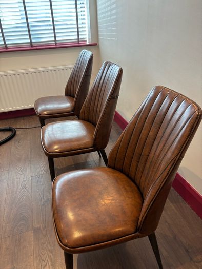 Brown leather dining chairs