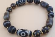 Vintage Himalayan Tibetan Eye Stripe Agate Beads With dotted Decorated Beads Bracelet