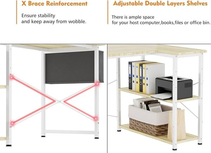 L Shaped Desk 100CM Computer Desk Study Office Desk Gaming Desk Writing Table With Bookshelf Reversible Corner Desk For Home Office Studio Workstation