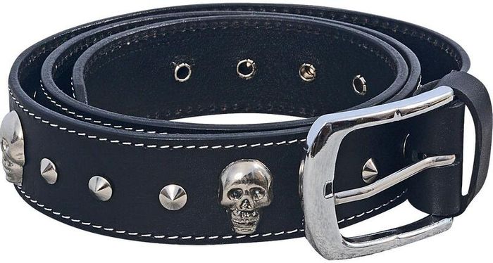 Unisex Black Skull Studded Leather Belt Punk Gothic Rock Leather Belt with Metal Skull & Rivets for Men Women
