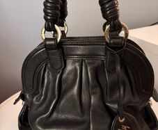 Vintage Bally black pebbled leather top handle bag