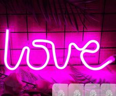 NEW SALE | Pink Neon Light Pink Lamp LED Neon Sign with 4 Hooks, Pink Neon Light Sign for Bedroom Wall Decor Battery/USB Operated LED LOVE Sign for Valentine's Day