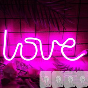 NEW SALE | Pink Neon Light Pink Lamp LED Neon Sign with 4 Hooks, Pink Neon Light Sign for Bedroom Wall Decor Battery/USB Operated LED LOVE Sign for Valentine's Day