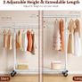 Clothes Rail Heavy Duty, Extendable & Adjustable Clothing Hanging Rails, Clothing Rack Coat Rail with Lockable Wheels & Shelves for Bedroom Living Room, White Image 4