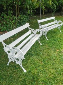 2 garden benches with heavy victorian cast iron ends