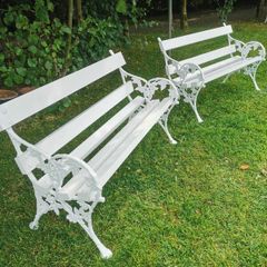 2 garden benches with heavy victorian cast iron ends