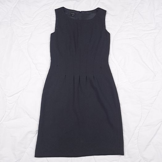 Hobbs Black Sleeveless Waist Pleated Tailored 100% Wool Sheath Dress 10UK/38EU