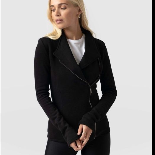 Saint + Sofia Black Cotton Biker Jacket