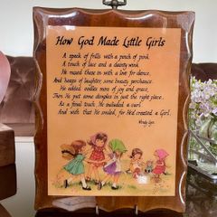 Vintage Wooden How God Made Little Girls Wall Plaque 1970s