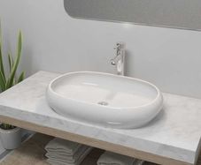 Bathroom Basin with Mixer Tap Ceramic Oval White