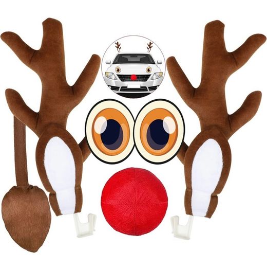 Car Reindeer Antlers and Nose, New Christmas Car Decorations Plush Rudolph Costume Kit for Xmas, Reindeer Antlers for Car with Eyes, Ears and Tail (FREE POSTAGE)