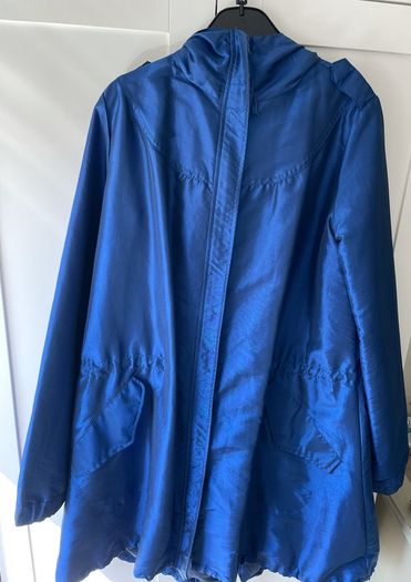 Metallic blue adjustable parka coat with hood size 10