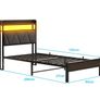 Single Bed Frame with LED Lights Storage Upholstered Headboard and Charging Station Image 8
