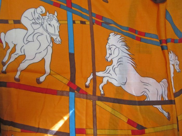 Stylish Ladies Large Orange Scarf Kerchief Wrap Shawl with White Horse Print