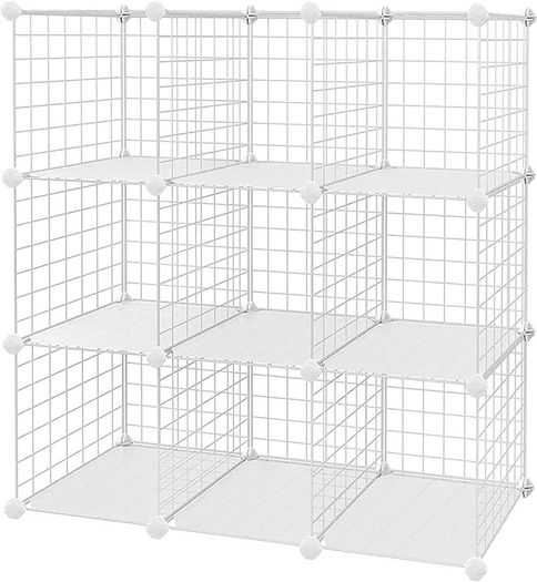 9-Cube Metal Wire Storage Rack, Interlocking Shelving Unit with Metal Wire Shelves, PP Plastic Sheets for Book Shoes Toys Clothes Tools, in Living Room, 93 x 31 x 93 cm MULTIPLE COLOURS AVAILABLE (FREE SHIPPING)