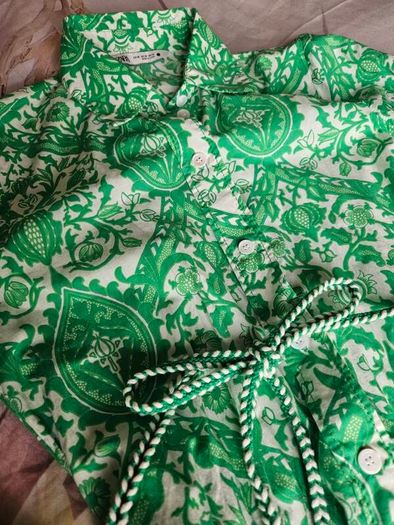 ZARA Green Paisley Floral Print Mini Shirt Dress XS